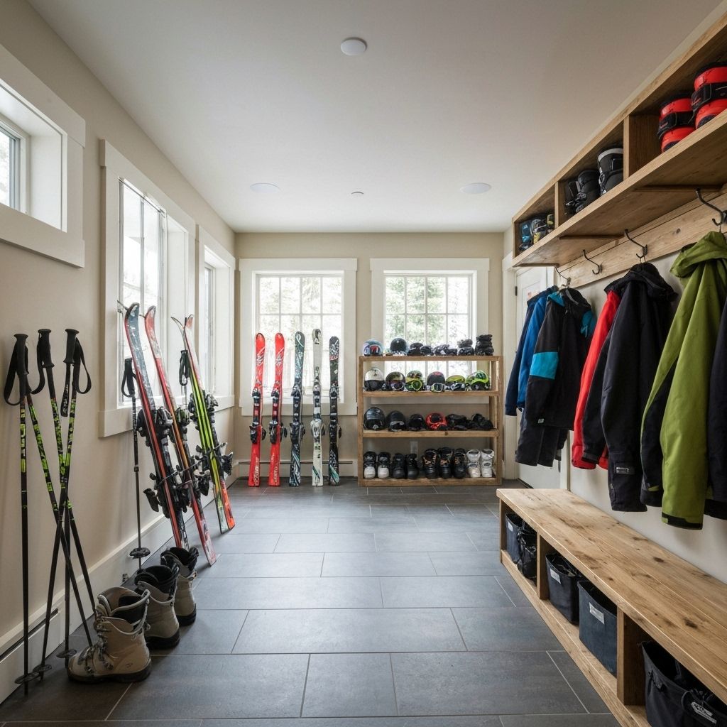 Organized clean mudroom in ski chalet